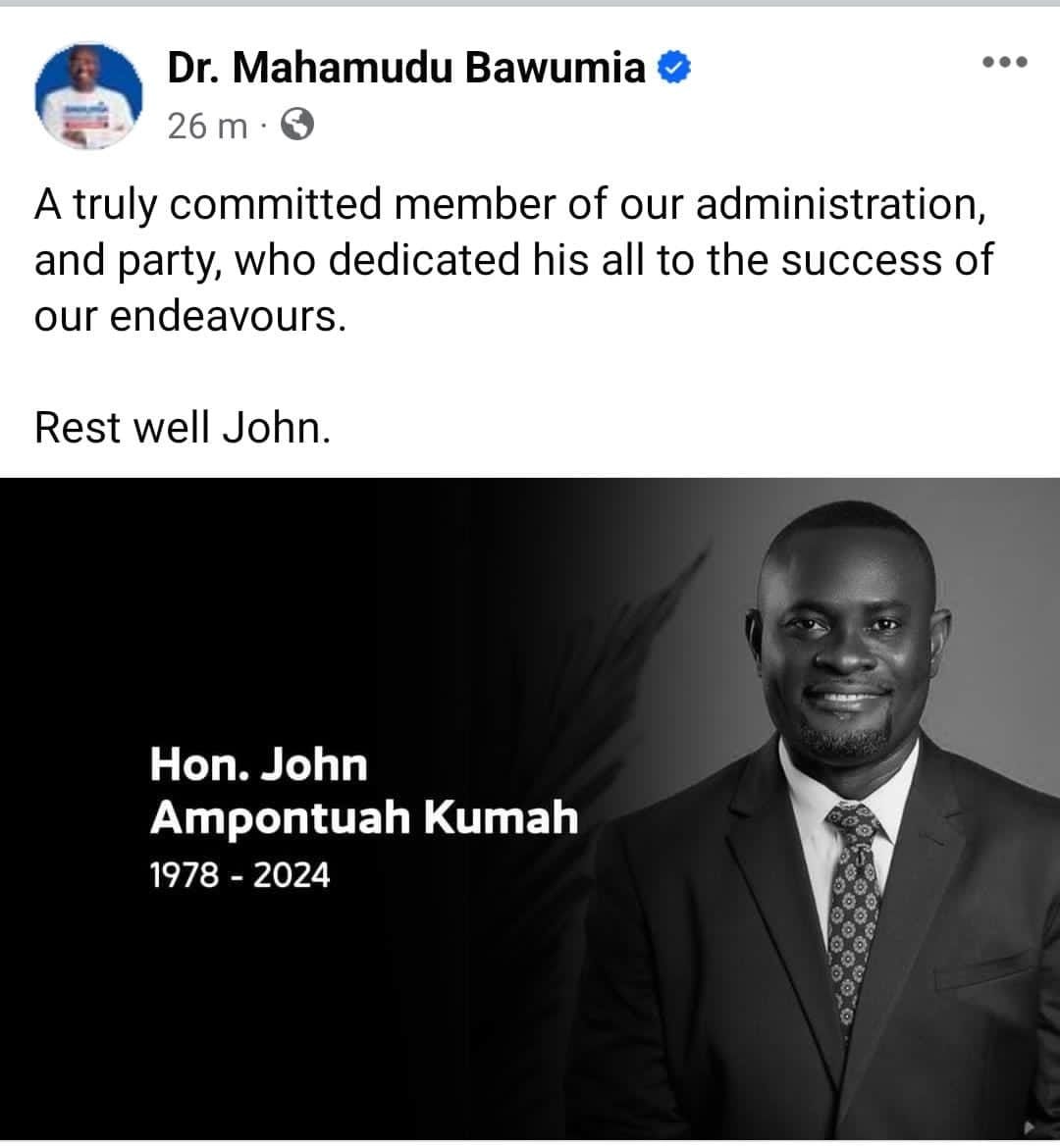 Bawumia mourns loss of Dr. John Kumah, deputy finance minister