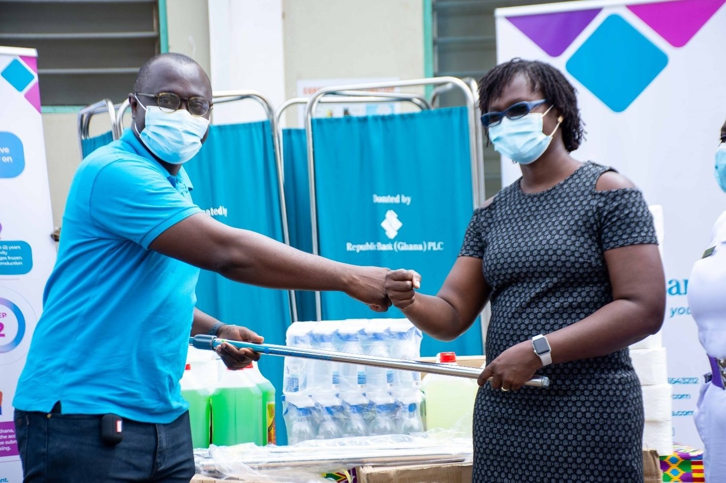 National Service Personnel of Republic Bank donate to Ashaiman Polyclinic