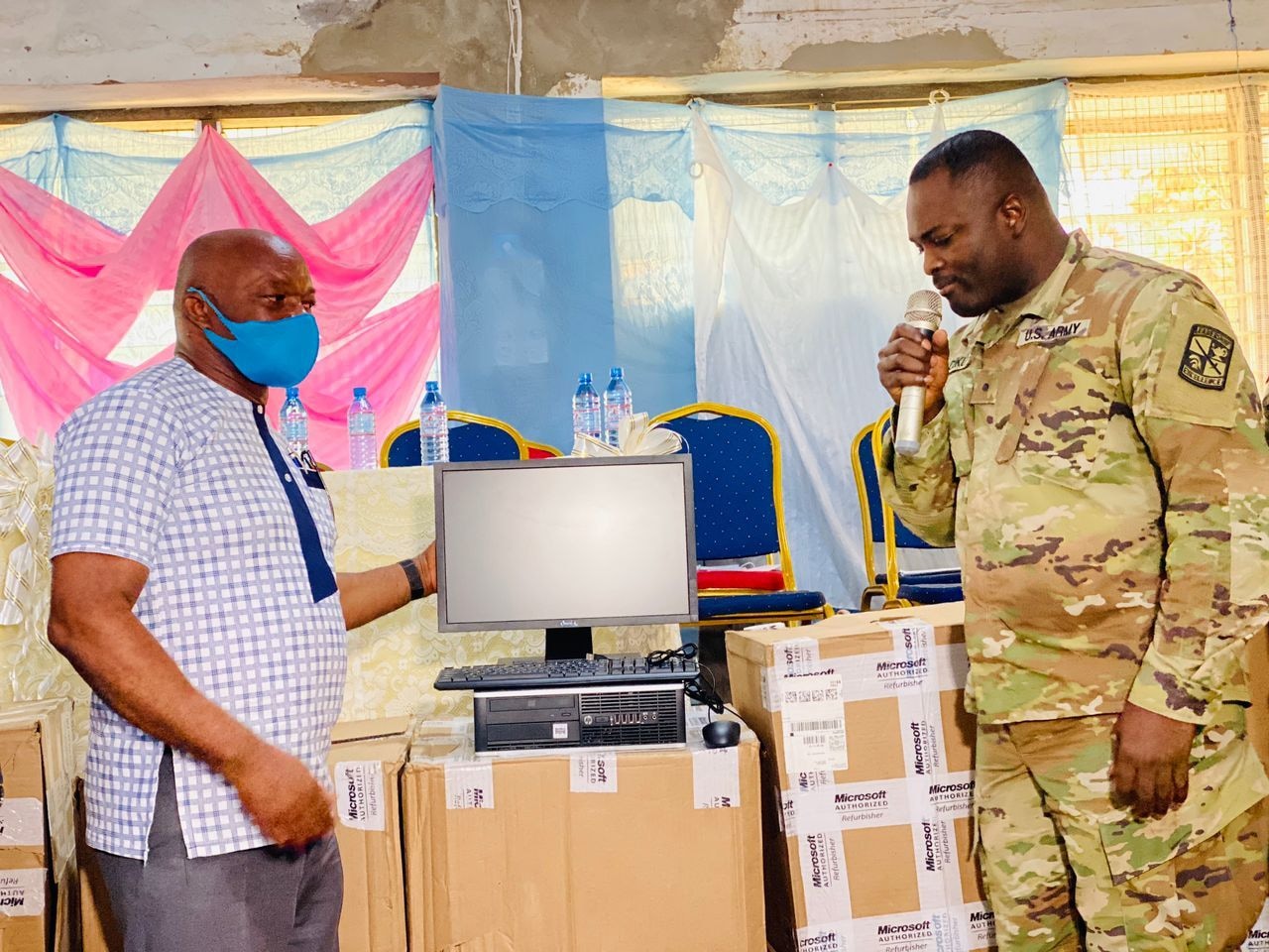 US Army officer Dennis Duku supports Fiaseman SHS with computers