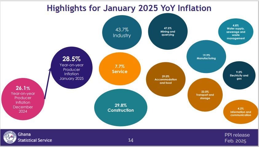 Producer price inflation jumps to 28.5% in January 2025