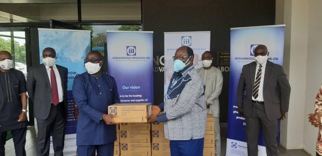 Intravenous Infusions donates 100 cartons of IV fluids to Noguchi Memorial Institute