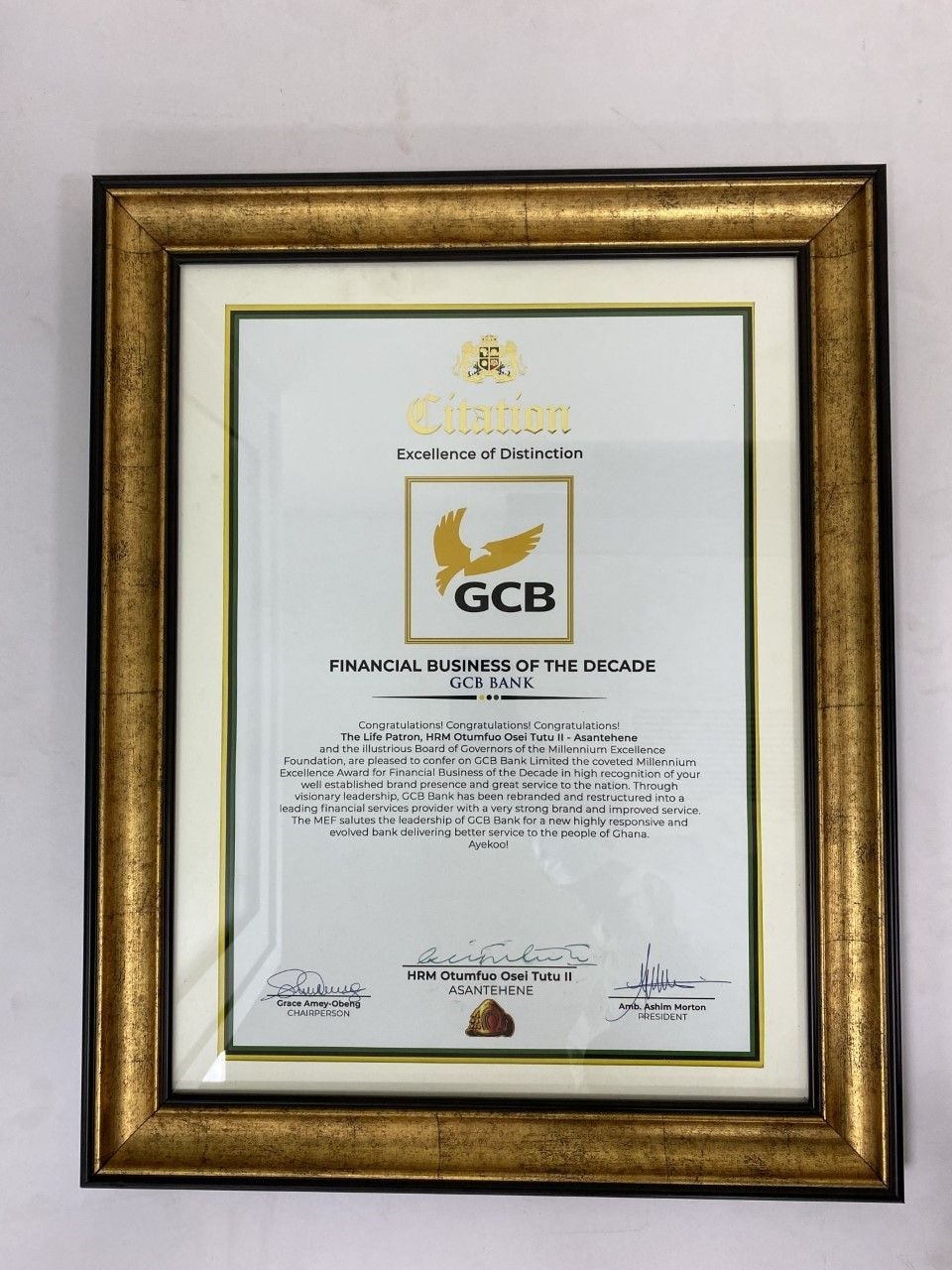 GCB is ‘Financial Business of the Decade’