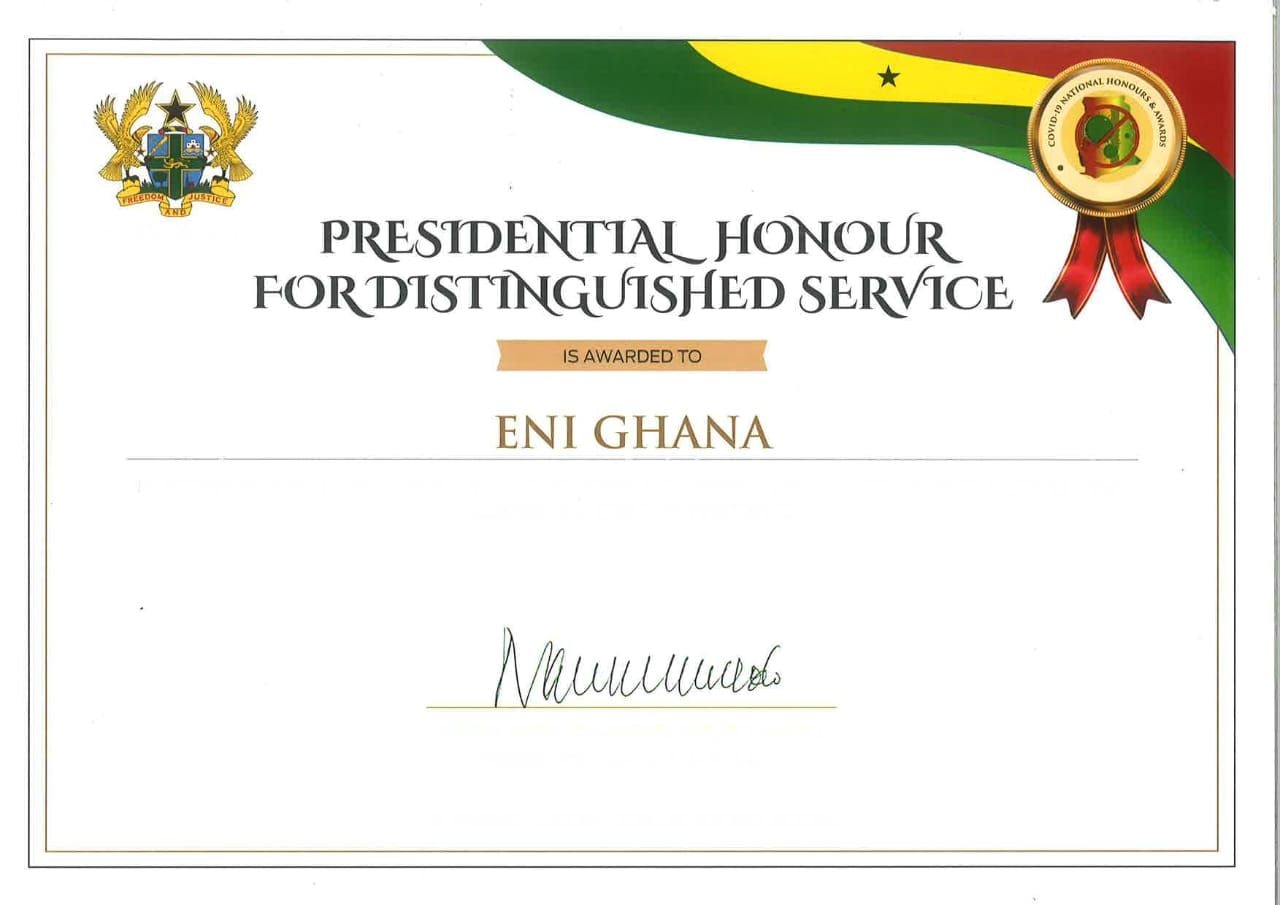 Eni Ghana and its OCTP Partners, Vitol and GNPC receive the Presidential Honor for support to Ghana in the fight against COVID 19