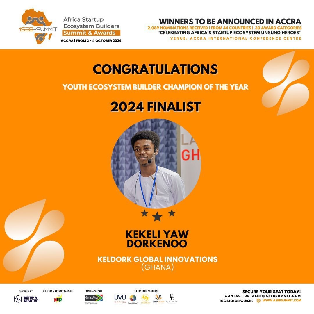 Ghana's Kekeli Dorkenoo named top 5 finalist towards 2024 Africa Startup Ecosystem Builders Awards
