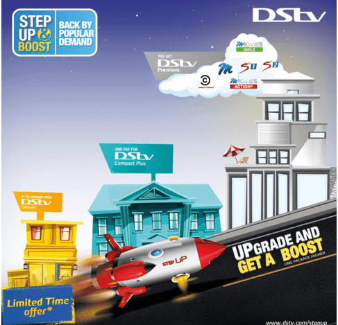 Step up, tune in and save big with DStv!: Upgrade your package today and get boosted to the next level – at no extra cost!