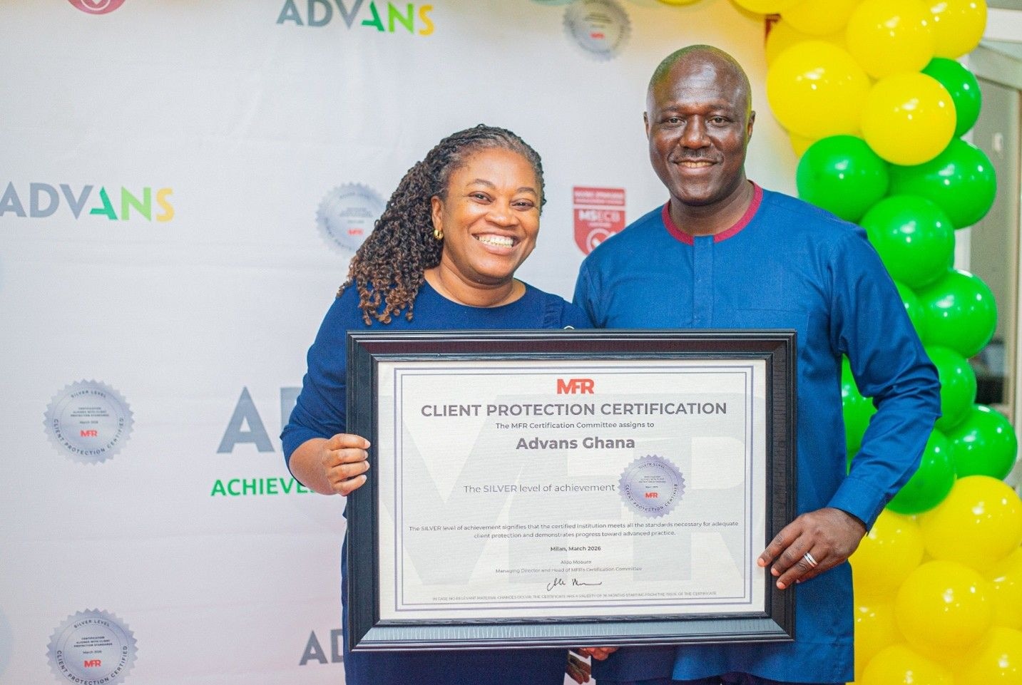 Advans receives silver level client protection certification from MFR
