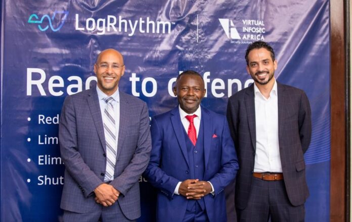 Emmanuel Seykere-Asiedu (middle), CEO-Virtual Infosec Africa, and management executives of LogRhythm during the launch in Accra The Director General of the Cyber Security Authority (CSA), Dr. Albert Antwi-Boasiako, has advised indigenous businesses in the sector to form partnerships with international firms to help build capacity and tap into the sector’s immense opportunities.