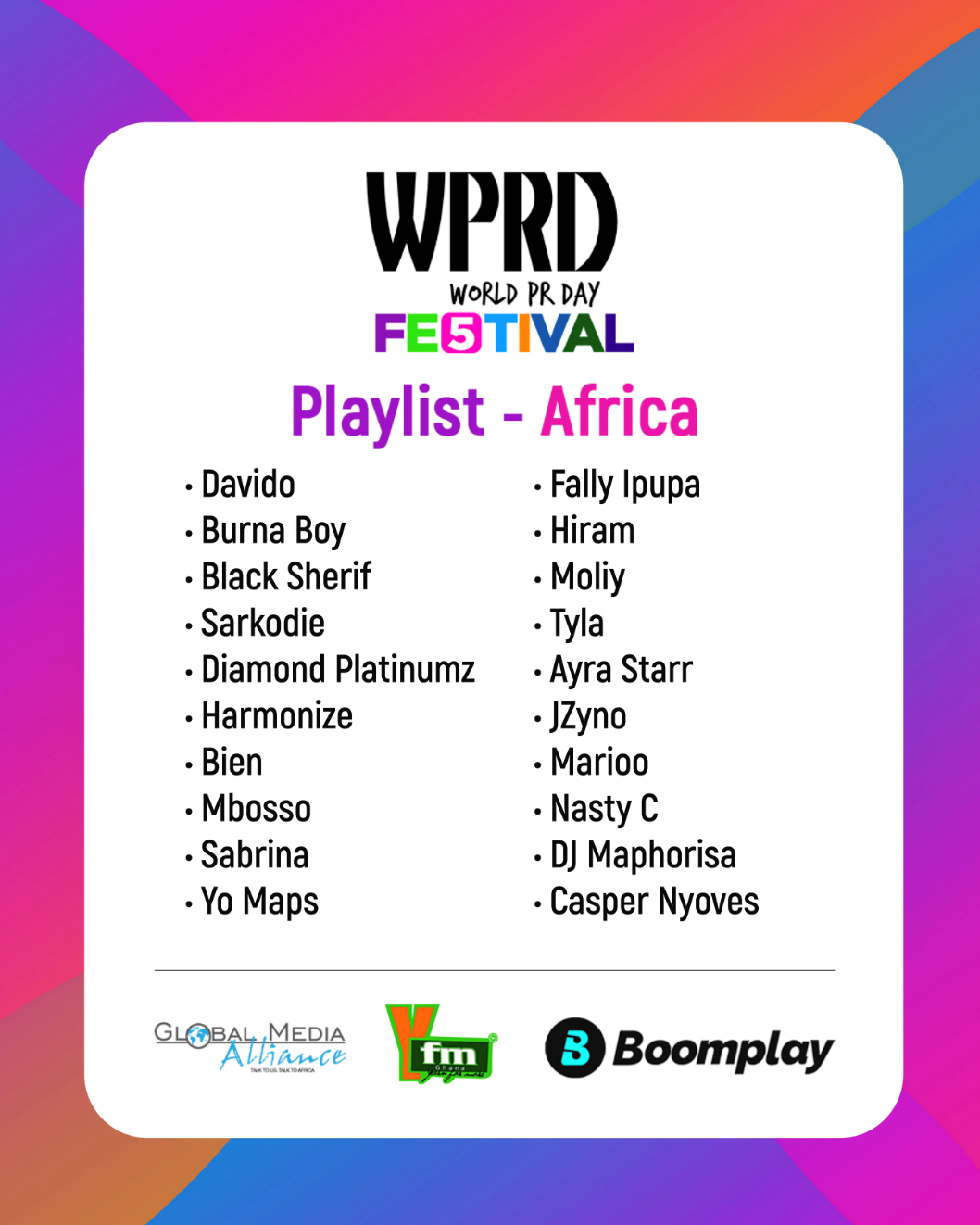 Global Media Alliance, Boomplay, YFM expand WPRD Festival playlist to Africa