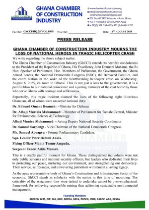GhCCI mourns loss of heroes in tragic helicopter crash