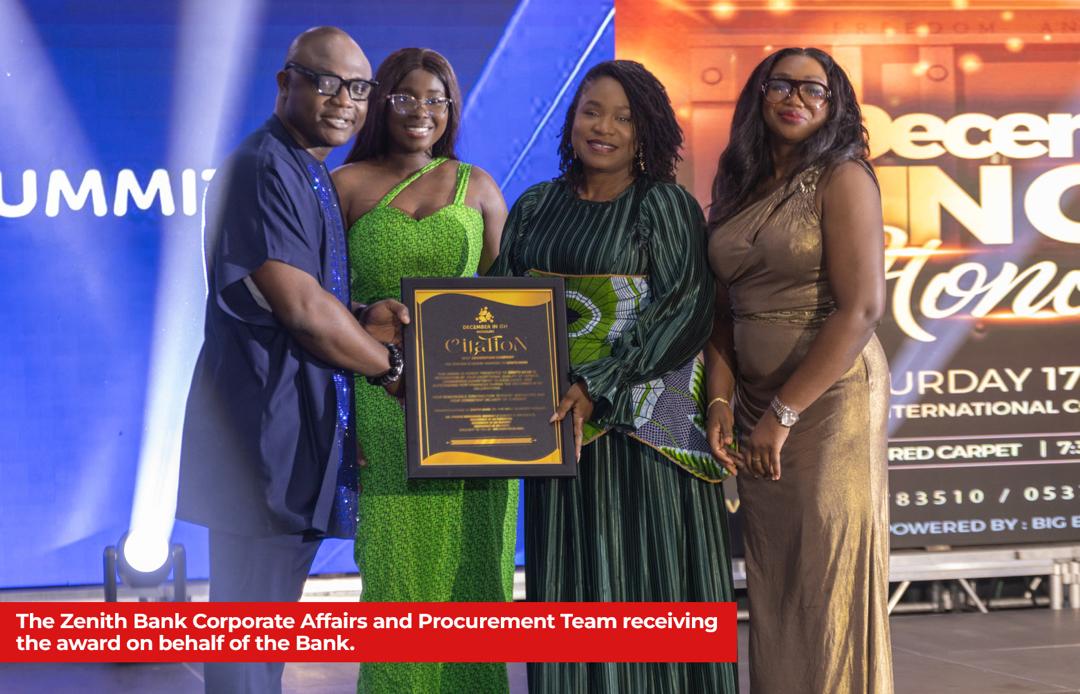 Zenith Bank Ghana wins Best Christmas Decoration award at ‘December in GH Honours’